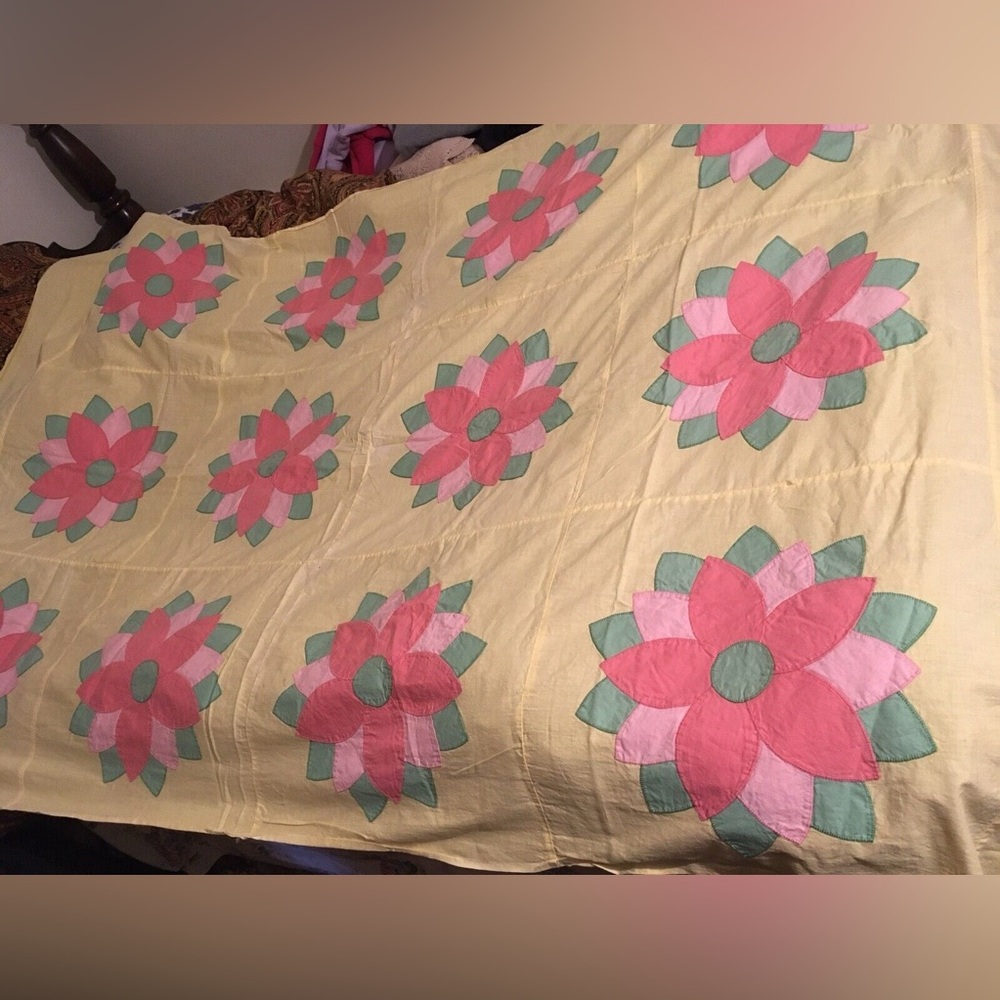 New Hand Stitched Patchwork Cotton Quilt Top, 82”x50”
